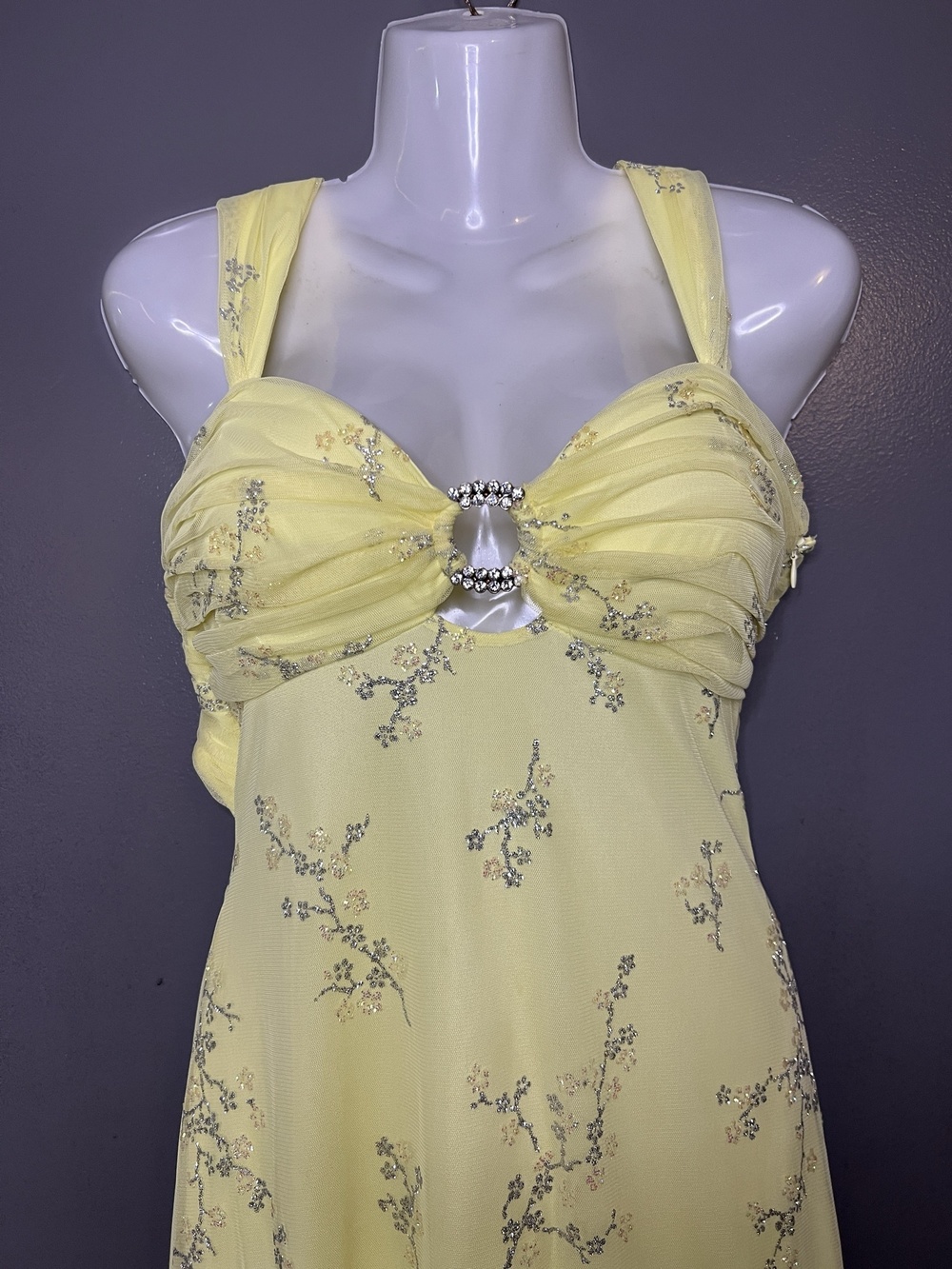 Vintage Zum Zum By Niki Livas Dress Women 10 Yellow Floral Cutout Maxi Prom Gown